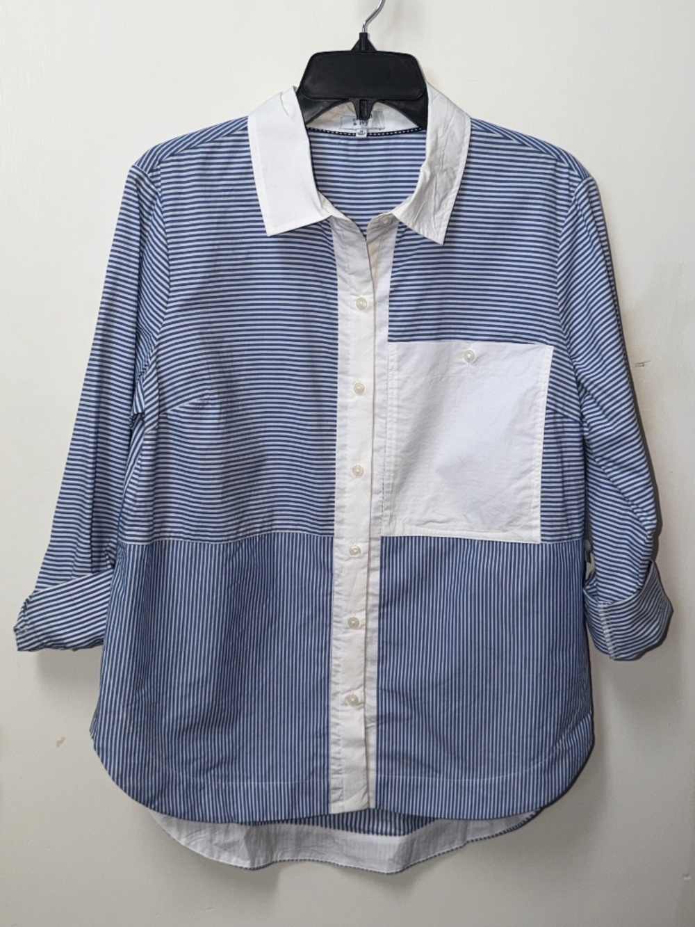 Crown & Ivy Harbor island Blue White Striped Button Front Top Shirt Size M
